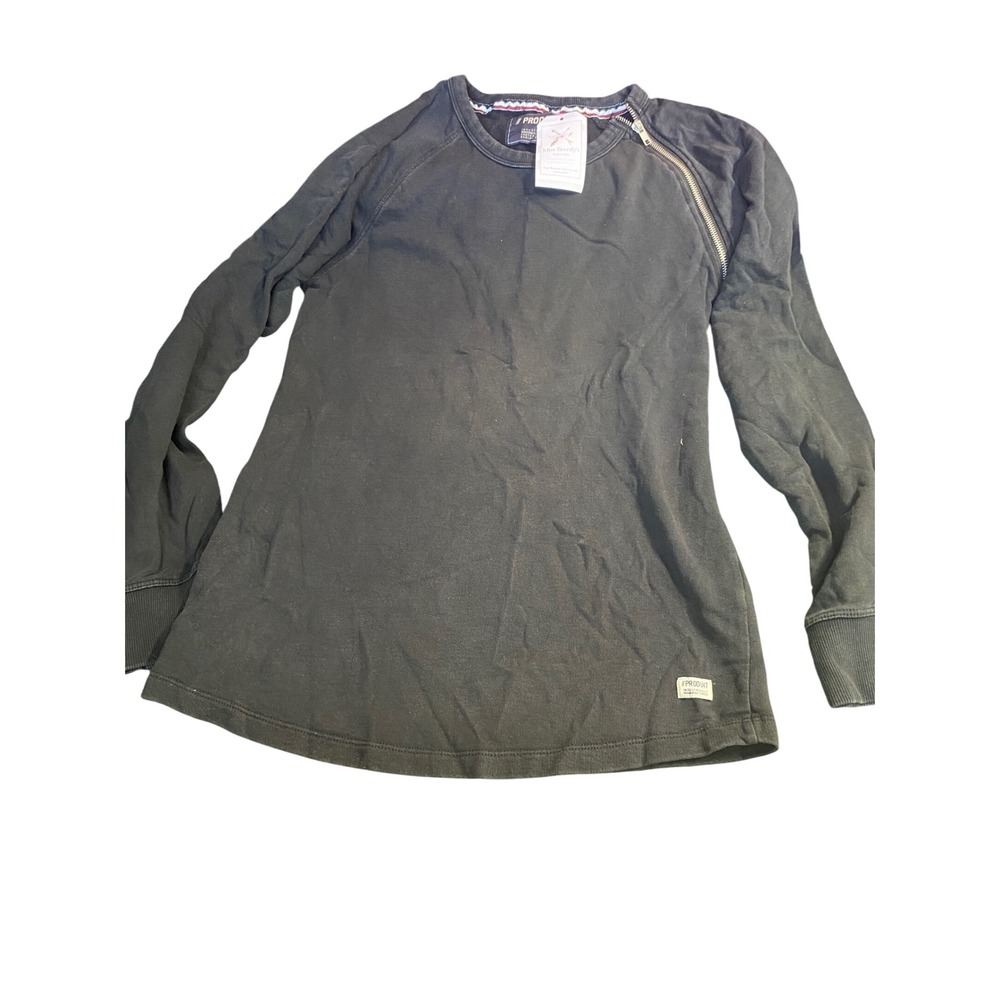 PRODUKT Black Cotton Zipper Accent Long Sleeve Top Womens‎ Casual Athleisure